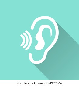 Ear   - vector icon in white on a green background.