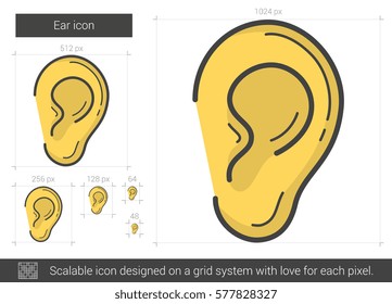 Ear vector line icon isolated on white background. Ear line icon for infographic, website or app. Scalable icon designed on a grid system.