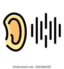 Icono de reconocimiento de voz del oído. Color plano del icono del Vector del reconocimiento de voz del oído del contorno aislado