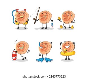 ear water activity group. cartoon mascot vector