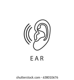 Ear with waves icon vector illustration on white background.