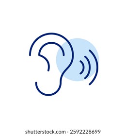 Ear and waves. Sound detection, audio input or hearing test. Pixel perfect, editable stroke vector icon