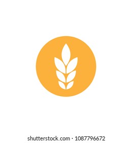 oído de trigo, cebada o centeno. Icono blanco en círculo naranja aislado en blanco. Botón eco. agricultura, firma natural, ecología, sano símbolo orgánico y agrícola de alimentos frescos. Ilustración vectorial