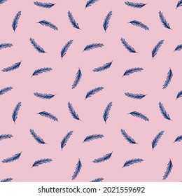 Ear of wheat blue random silhouettes seamless pattern. Pink background. Agriculture style. Farm print. Perfect for fabric design, textile print, wrapping, cover. Vector illustration.