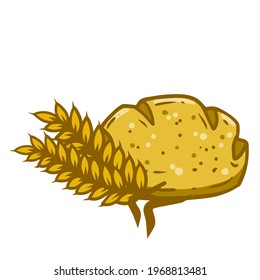 Ear of wheat and bread. The logo of the bakery. A natural product made from grain. Farm food. Cartoon illustration