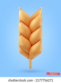 Ear of wheat cartoon 3d vector icon