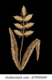 Ear of wheat embroidery stitches imitation. Cartoon illustration ear of wheat vector embroidery. Satin stitch imitation, vector.