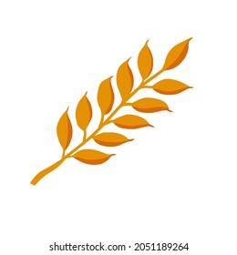 Ear of wheat. Golden stem of plant. Harvest. Seeding and yield. Cartoon illustration. Grains and farm products