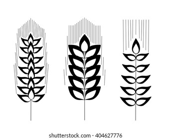 ear of wheat, rye, barley. set icons with symbol of harvest and fertility