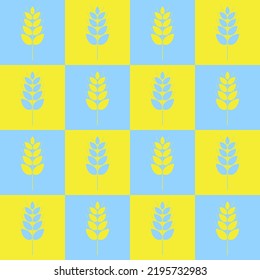 An ear of wheat seamless pattern. Wheat grain in national Ukrainian color. Template organic wheat, bread, natural food. Design for print on fabric, wrapping paper, packaging. Vector illustration