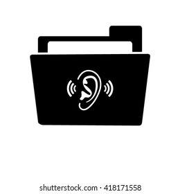 Ear - white vector icon;  black folder