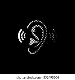 Ear - white vector icon;  halftone illustration