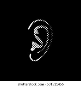 Ear - white vector icon ; halftone illustration