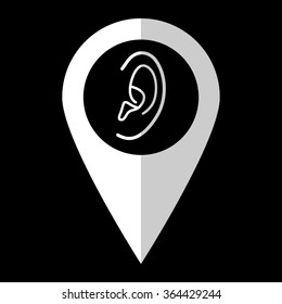 Ear - white vector icon;  map pointer