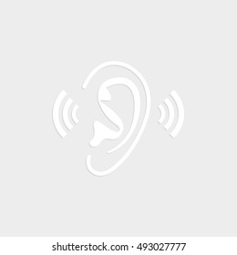 Ear - white vector  icon with shadow