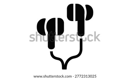 In Ear Wired Earphones icon. Simple vector illustration representing a mobile accessory or the use of in ear wired earphones for audio listening.