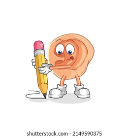 ear write with pencil. cartoon mascot vector