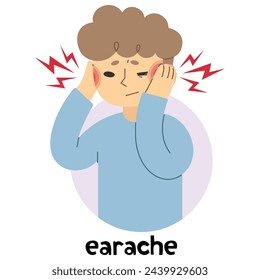 Earache 3 cute on a white background, vector illustration.