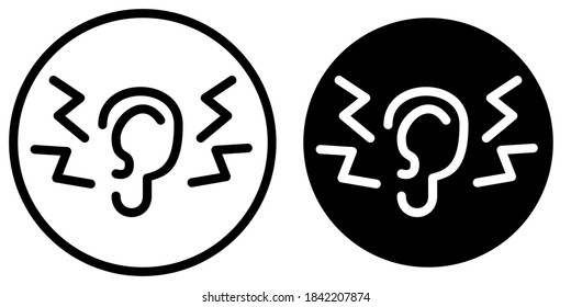 Earache Outline and Glyph Icon. Ear with pain