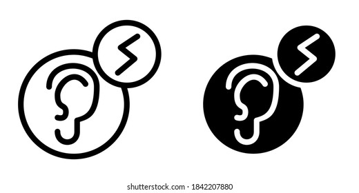 Earache Outline and Glyph Icon. Ear with pain