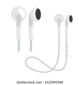earbud Headphones plugs wireless.  Wireless Earphones garniture electronic gadget in light white color. vector illustration