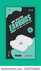 Earbud venda modelo de história de mídia social e Black Friday e Cyber Monday oferta exclusiva on-line post banner design