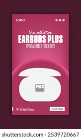 Earbud venda modelo de história de mídia social e Black Friday e Cyber Monday oferta exclusiva on-line post banner design