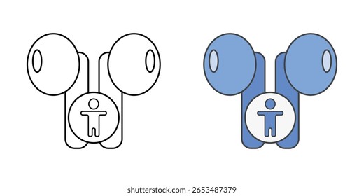 Earbuds with accessibility mode icon showing simple earbuds and an accessibility symbol, ideal for assistive listening, audio personalization, and inclusive tech design illustrations.