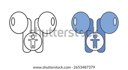 Earbuds with accessibility mode icon showing simple earbuds and an accessibility symbol, ideal for assistive listening, audio personalization, and inclusive tech design illustrations.