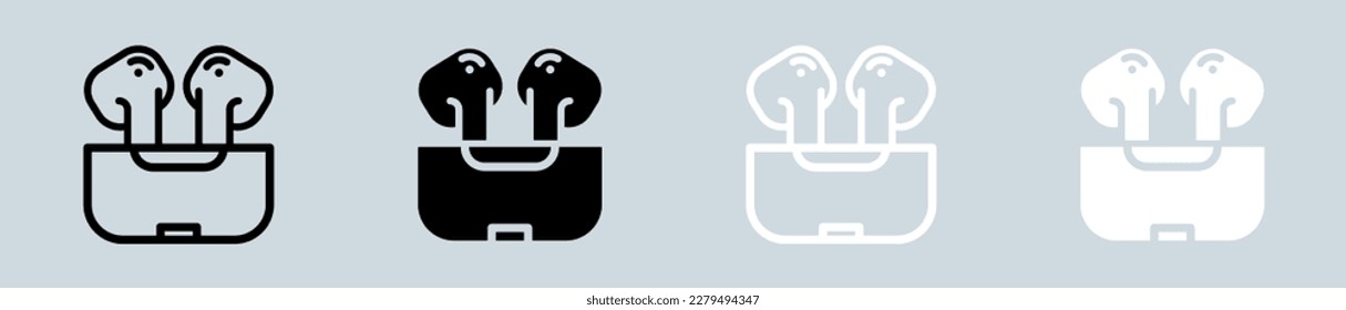 Earbuds-Symbol in Schwarz-Weiß gesetzt. Wireless-Kopfhörer-Zeichen, Vektorgrafik.