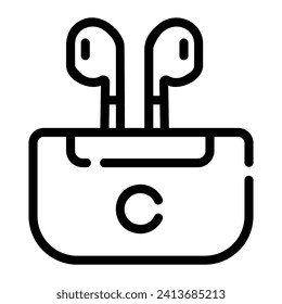 earbuds Line Icon Background White