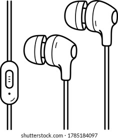 Earbuds with microphone. Vector outline illustration.