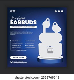 Earbuds social media banner design or earbuds  flash sale Instagram post template