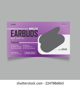 Earbuds social media post product banner ad design