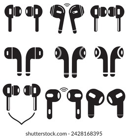 Earbuds vector set on a white background.