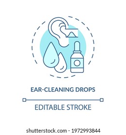 Ear-cleaning drops concept icon. Ear hygiene method idea thin line illustration. Irrigating ears. Home remedies. Wax-removal medication. Vector isolated outline RGB color drawing. Editable stroke