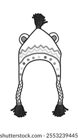 Earflap beanie flat sketch vector mockup template.