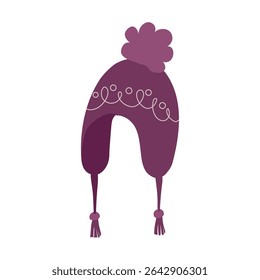 Earflap winter hat with pom. Vector illustration