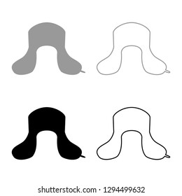 Earflapped fur hat Ushanka russion hatwear icon set grey black color vector illustration outline flat style simple image
