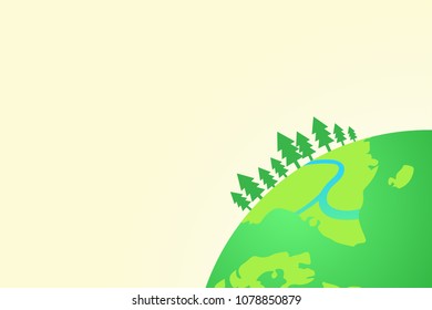 Earh day concept cover, 22 April. forest and river on Globe. Earth tone background, vector graphic.