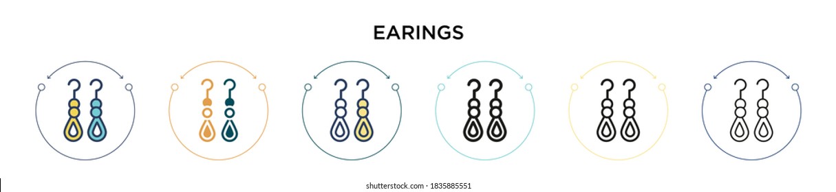 Earings icon in filled, thin line, outline and stroke style. Vector illustration of two colored and black earings vector icons designs can be used for mobile, ui, web