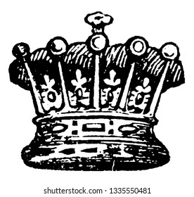 Earl Coronet from a tiara in that a coronet completely encircles the head, vintage line drawing or engraving illustration.