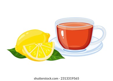 Earl Gray hot tea with lemon slices isolated on white background.