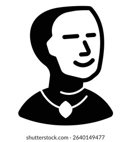 Earl man with medallion solid icon, city museum concept. Vector graphics. Royal person face sign on white background, style mobile or design