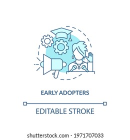 Early adopters concept icon. Product adopters idea thin line illustration. Increasing market penetration. Getting privilege being first. Vector isolated outline RGB color drawing. Editable stroke