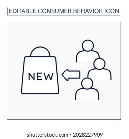 Early adopters line icon. Testing new products before people majority. Second phase after innovators. Consumer behavior concept. Isolated vector illustration. Editable stroke
