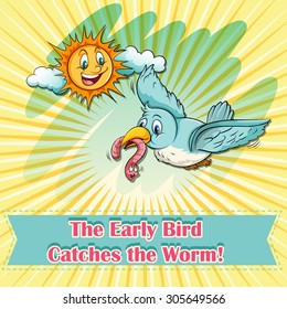 Early bird catches the worm illustration