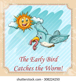 Early bird catches the worms illustration