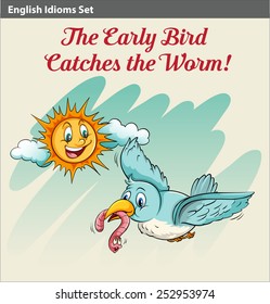 An early bird catching a worm idiom