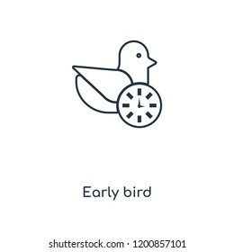 Early bird concept line icon. Linear Early bird concept outline symbol design. This simple element illustration can be used for web and mobile UI/UX.